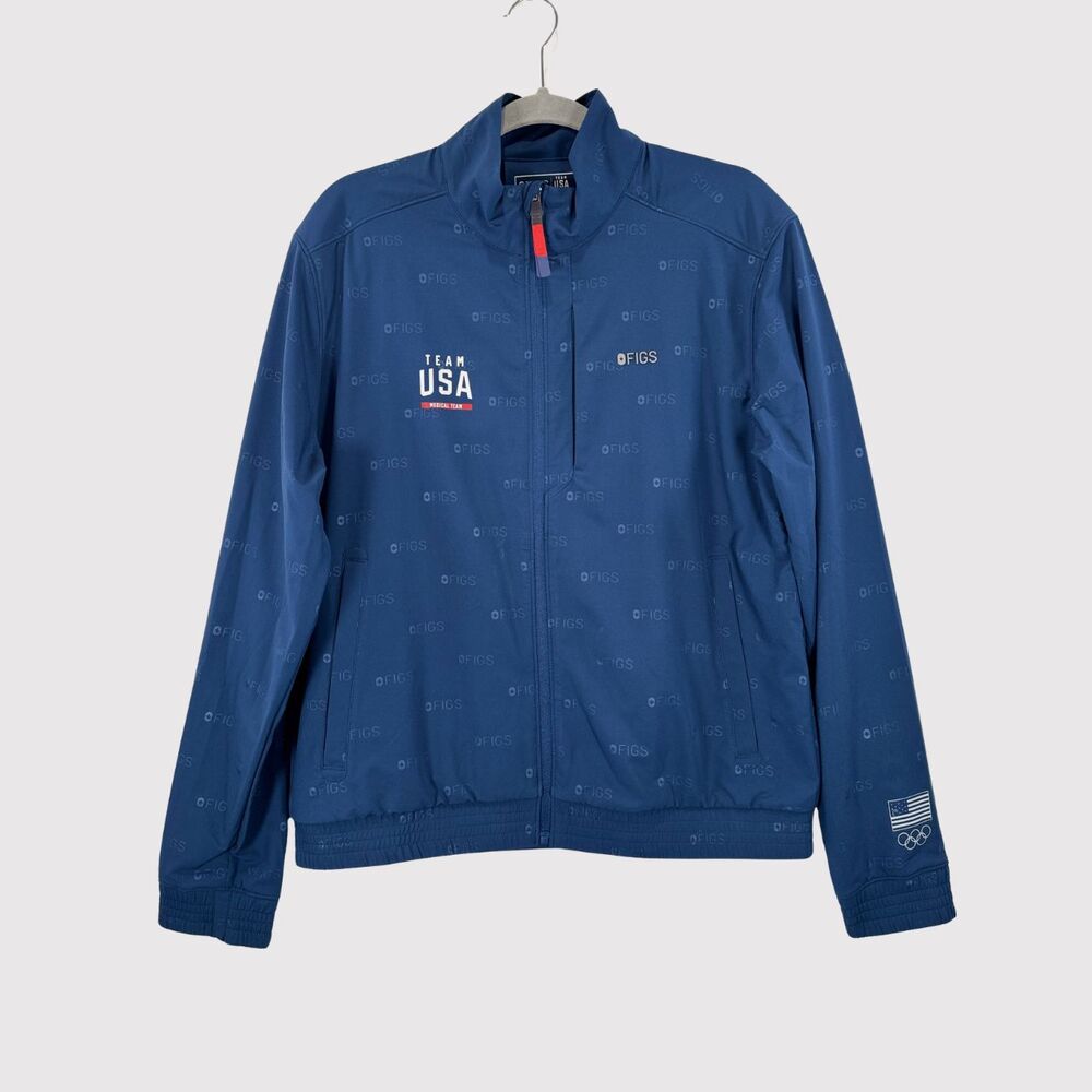 FIGS x Team USA Medical Team Womens Jacket Blue Full Zip Embossed Bomber Medium